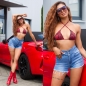 Preview: High Waist Jeans Shorts mit sexy Cutouts in blue washed