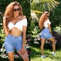 Preview: Modische Jeans-Shorts im Used-Look - blue washed