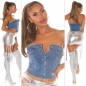 Preview: Sexy bauchfreies Jeans Bandeau-Top mit Knöpfen - blue washed