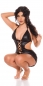 Preview: Sexy Wetlook-Minikleid mit Zierschnürung - schwarz