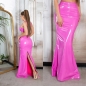 Preview: Maxirock im Latex-Look mit sexy Schlitz in pink