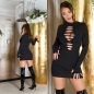 Preview: Rippstrick Minikleid mit sexy Cutouts - schwarz