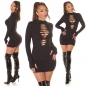 Preview: Rippstrick Minikleid mit sexy Cutouts - schwarz