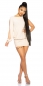 Preview: Sexy Party-Minikleid mit geschlitzten Ärmeln und Schmucknetzen - beige