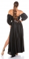 Preview: Seidig glänzendes Satin Kleid mit Carmen-Ausschnitt - schwarz