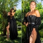 Preview: Seidig glänzendes Satin Kleid mit Carmen-Ausschnitt - schwarz