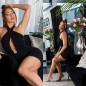 Preview: Eldegantes Neckholder-Minikleid mit Zierschnalle - schwarz