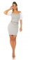 Preview: Figurbetontes Feinstick-Minikleid mit Carmen-Ausschnitt - stone