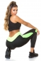 Preview: Figurbetonte Fitness-Leggings mit Kontrasteinsätzen - schwarz/neongelb