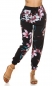 Preview: Sommerhose mit bunten Blütenmuster in schwarz