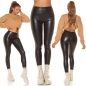 Preview: Modische Thermo-Leggings im sexy Kunstlder Look - schwarz