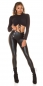 Preview: Kunstleder Thermo-Leggings mit Zierknopf-Leiste - schwarz