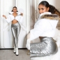 Preview: Sexy Highwaist Thermo-Leggings mit Glamour-Schriftprints - silber