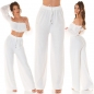 Preview: Sommer Plissee Schlag Damen Hose - weiß