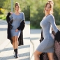 Preview: Sexy figurbetontes Rippstrick-Minikleid mit Zierknöpfen - stone