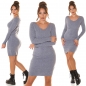 Preview: Sexy figurbetontes Rippstrick-Minikleid mit Zierknöpfen - stone