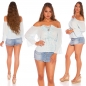 Preview: Carmen-Shirt mit modischer Ausschnitt-Schnürung - angelblue