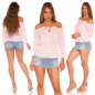 Preview: Carmen-Shirt mit modischer Ausschnitt-Schnürung - rosa