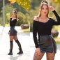 Preview: Sexy figurbetonter Strick-Pulli mit Zierknöpfen - schwarz