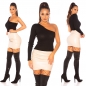 Preview: Sexy One Shoulder Rippstrick-Pulli in schwarz