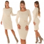 Preview: Elegantes Feinstrick-Minikleid mit Gürtel - cremé