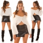 Preview: Sexy Wetlook Skorts Hosenrock mir Zipper - schwarz