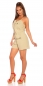 Preview: Luftig leichter Jumpsuit-Overall in Leinen-Optik - khaki