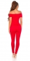 Preview: Figurbetonter Carmen-Overall mit eleganter goldfarbener Schnalle - rot
