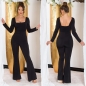 Preview: Figurbetonter Jumpsuit Overall mit Karree-Ausschnitt - schwarz