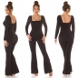 Preview: Figurbetonter Jumpsuit Overall mit Karree-Ausschnitt - schwarz