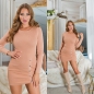 Preview: Feinstrick-Minikleid mit Glamour-Verzierung - cappuccino