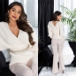 Preview: Rippstrick Pullover in sexy Wickel-Optik und Schmuckbordüre - beige