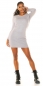 Preview: Exklusives Glattstrick-Minikleid mit Strass-Verzierung - grau