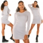 Preview: Exklusives Glattstrick-Minikleid mit Strass-Verzierung - grau