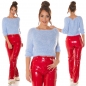 Preview: Kuscheliger Crop Pullover mit Carré Ausschnitt in babyblau