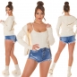 Preview: Modernes 2er Set Rippstrick Cardigan und Top in beige