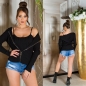 Preview: Modernes 2er Set Rippstrick Cardigan und Top in schwarz