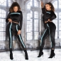 Preview: Loungwear Nicki Freizeit Anzug mit Zierstreifen - schwarz/petrol