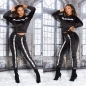 Preview: Loungwear Nicki Freizeit Anzug mit Zierstreifen - schwarz/weiß