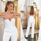 Preview: Schulterfreie Bandeau Blazer Jacke mit Knopfverschnluss - weiß
