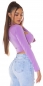 Preview: Sexy Crop-Top mit langen Ärmeln und Bindebändchen - flieder