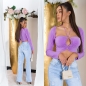 Preview: Sexy Crop-Top mit langen Ärmeln und Bindebändchen - flieder