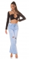 Preview: Sexy Crop-Top mit langen Ärmeln und Bindebändchen - schwarz