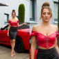 Preview: Sexy Kunstleder-Top mit tiefen Ausschnitt - rot