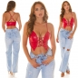 Preview: Sexy bauchfreies Crop-Top im Leder-Look mit Schnürrung - rot