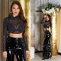 Preview: Bauchfreies Glitzer- Mesh- Top mit Raff-Effekten - schwarz