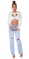 Preview: Bauchfreies Langarm-Top mit sexy Cutout und Soft-Cups - weiß