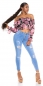 Preview: Süsses Carmen-Shirt mit Blümchen-Muster - schwarz
