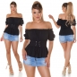 Preview: Schulterfreie Carmen-Bluse mit Volant-Abschluss - schwarz