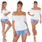 Preview: Schulterfreie Carmen-Bluse mit Volant-Abschluss - weiß